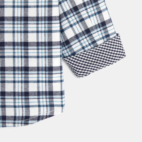 قميص مربعات دافئ، أزرق، ولادي رُضع